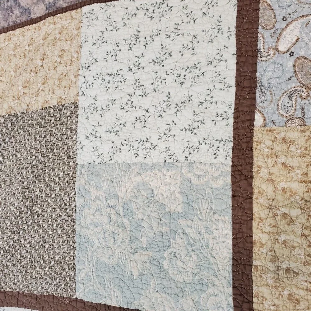 Paisley Quilt Coverlet Full Size Floral Mixed‎ Prints Blue Brown 1 Sham Bedskirt